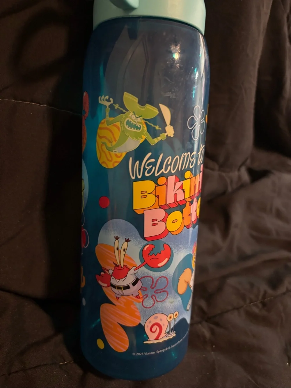 SpongeBob Bikini Bottom Blue Kids Water Bottle with Light Blue Lid